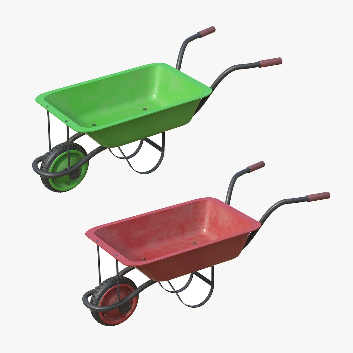 Wheelbarrow Red and Green 3D Model .c4d .max .obj .3ds .fbx .stl .blend 