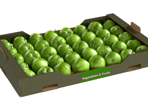 Apple Green Cardboard Fruit Box 3D Model