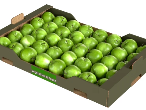 Apple Green Cardboard Fruit Box 3D Model