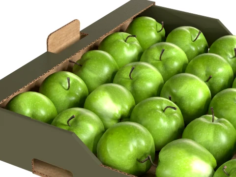 Apple Green Cardboard Fruit Box 3D Model