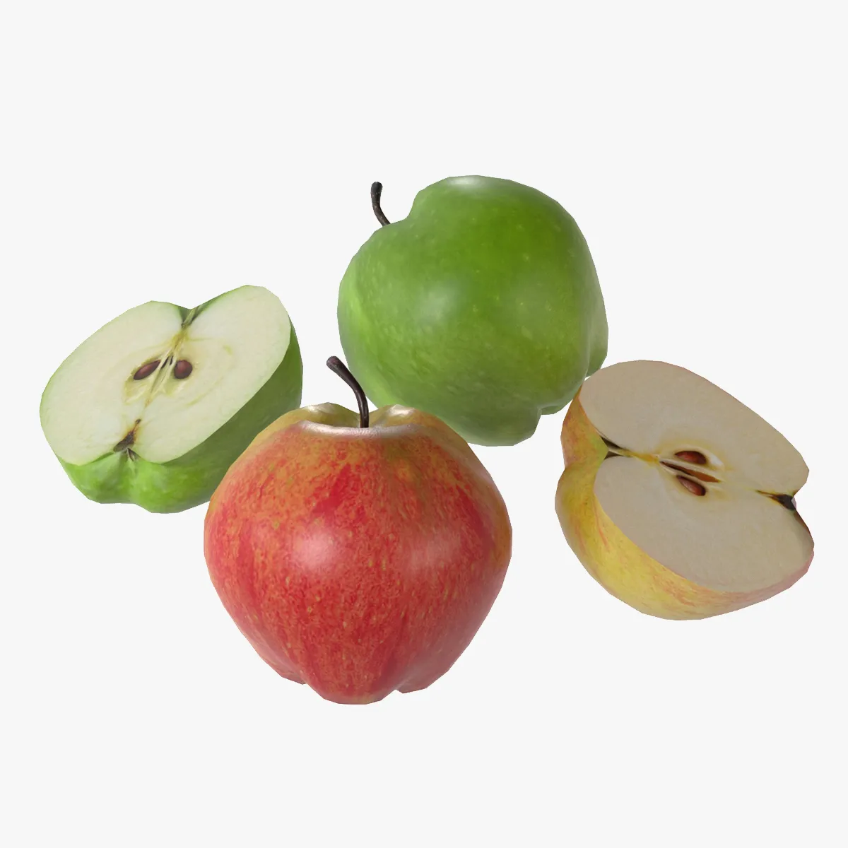 Apple Red and Green 3D Model .c4d .max .obj .3ds .fbx .stl .blend 
