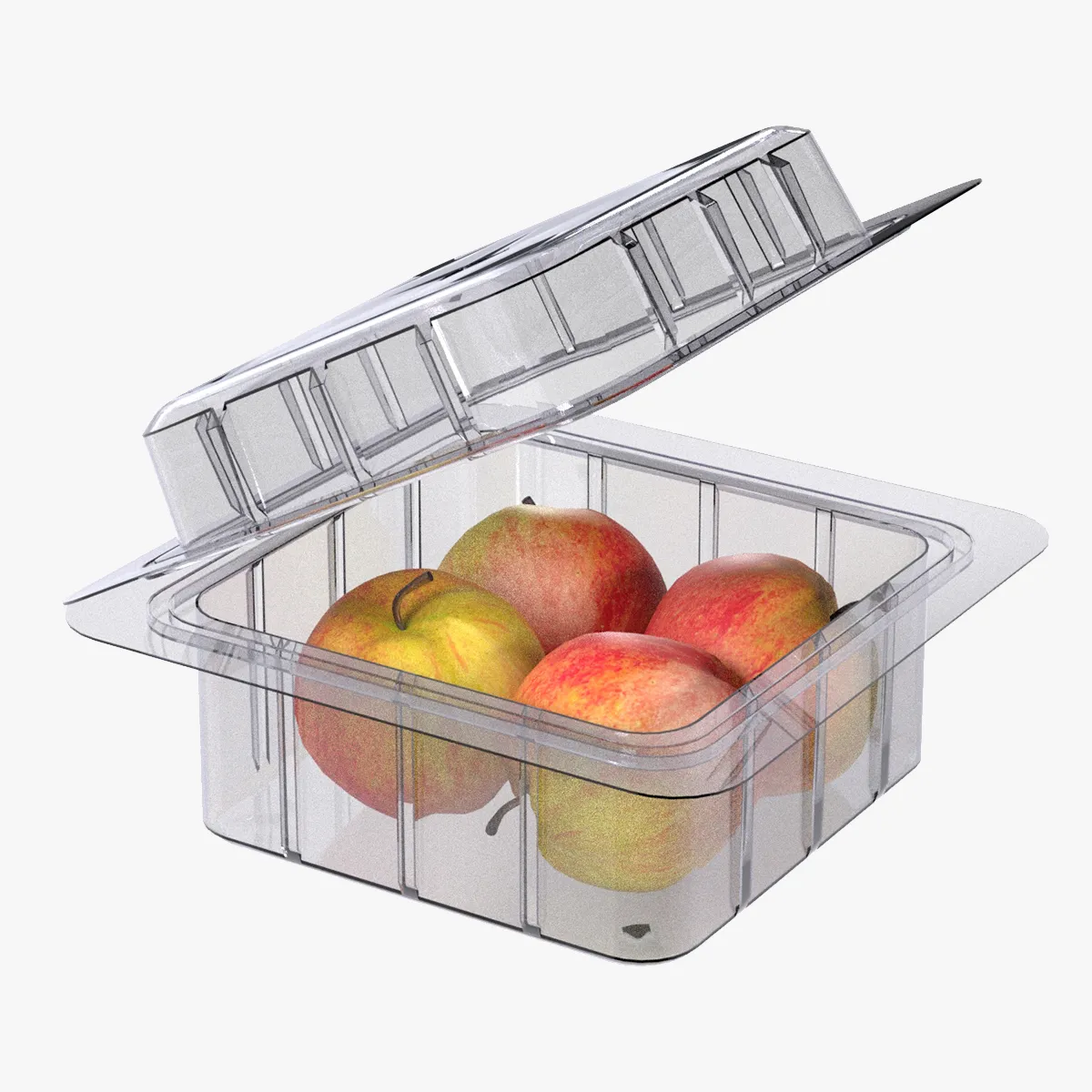 Apple Red Box Plastic Transparent 3D Model .c4d .max .obj .3ds .fbx .stl .blend