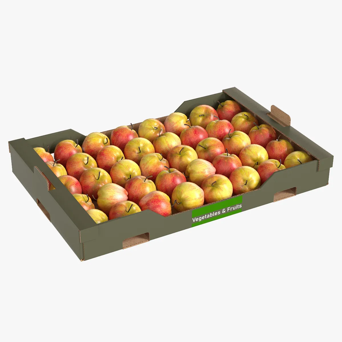 Apple Red Cardboard Fruit Box 3D Model .c4d .max .obj .3ds .fbx .stl .blend