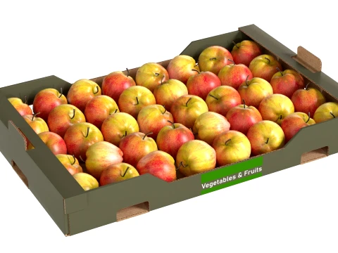 Apple Red Cardboard Fruit Box 3D Model