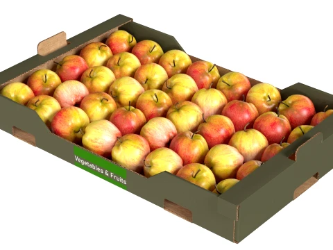 Apple Red Cardboard Fruit Box 3D Model