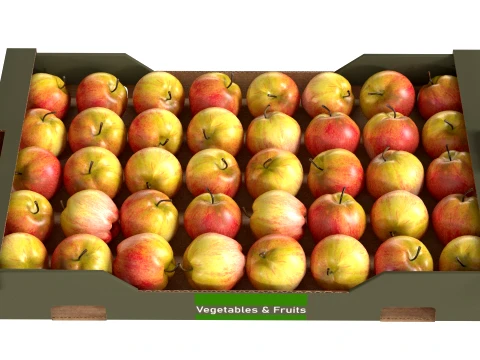 Apple Red Cardboard Fruit Box 3D Model