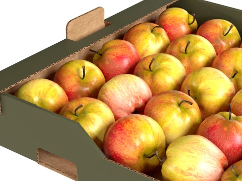 Apple Red Cardboard Fruit Box 3D Model