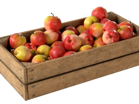 Apple Red Wooden Crate 3D Model
