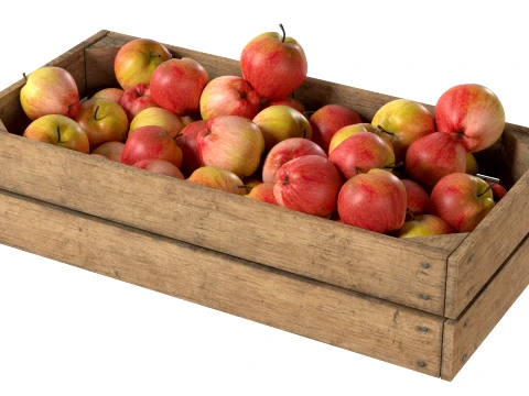 Apple Red Wooden Crate 3D Model