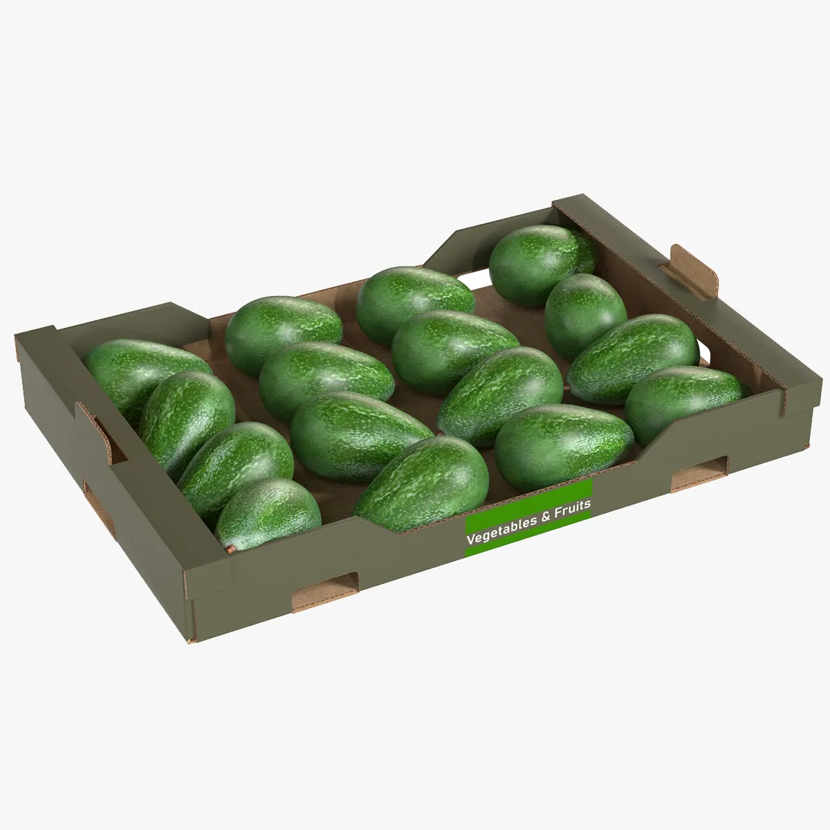 Avocado Cardboard Fruit Box 3D Model .c4d .max .obj .3ds .fbx .stl .blend 