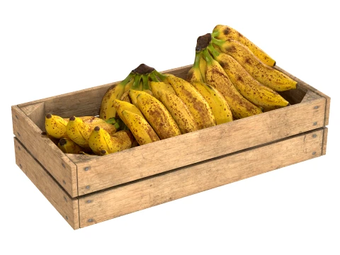 Holzkiste mit gereiften Bananenfr&uuml;chten 3D Modell