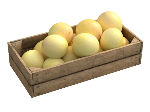 Cantaloupe-Melonen-Holzkiste 3D Modell