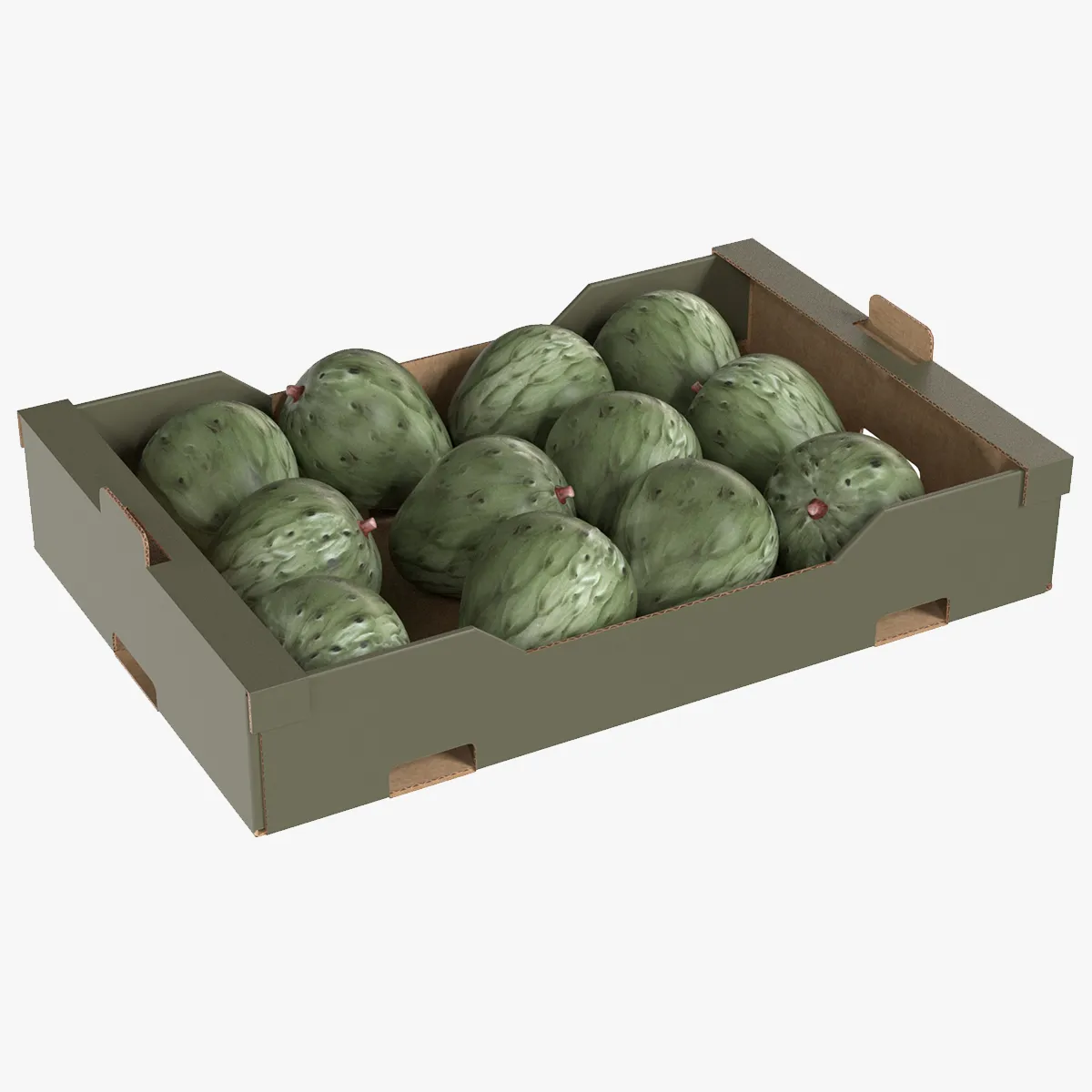Cherimoya Cardboard Fruit Box 3D Model .c4d .max .obj .3ds .fbx .stl .blend
