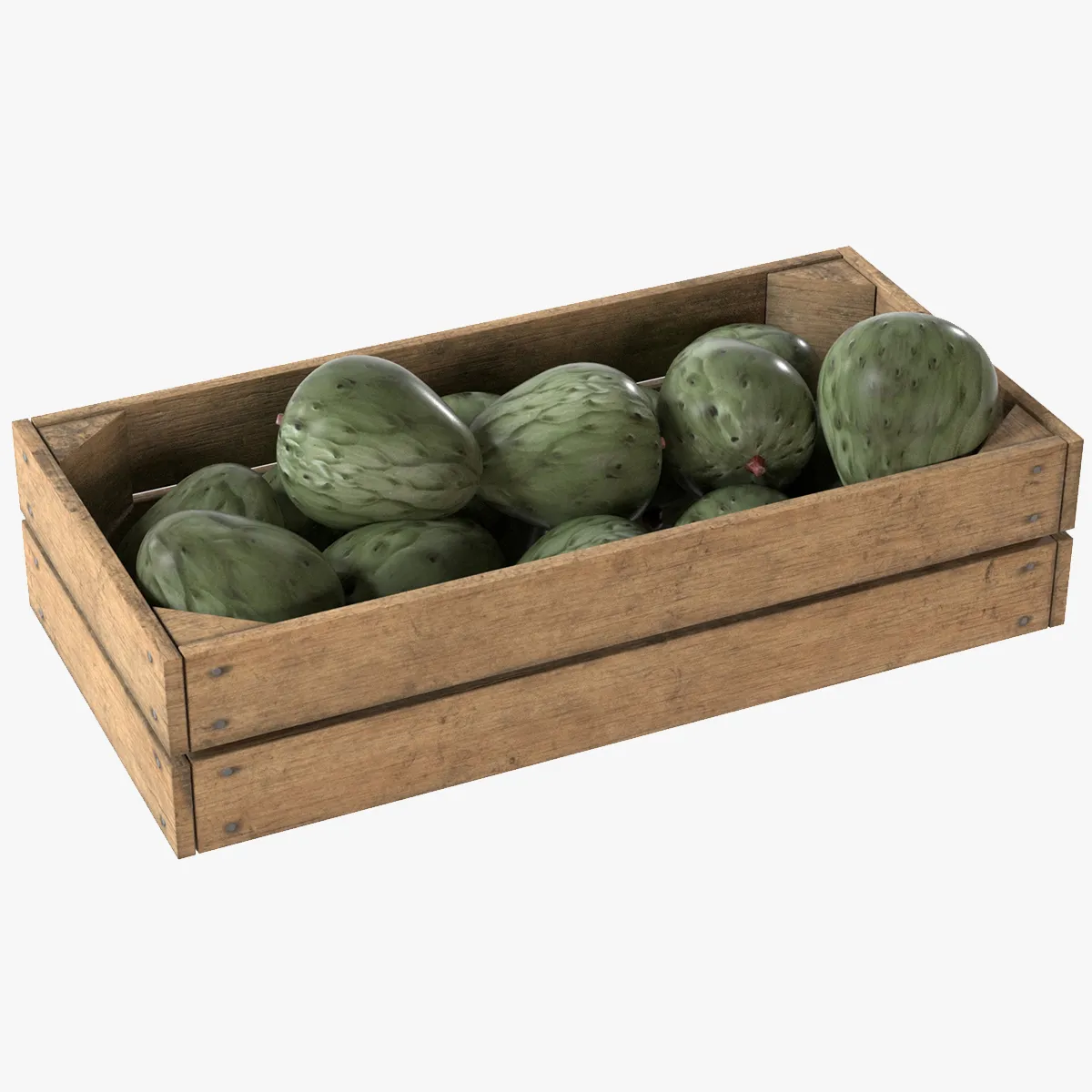 Cherimoya Fruit Wooden Crate 3D Model .c4d .max .obj .3ds .fbx .stl .blend 