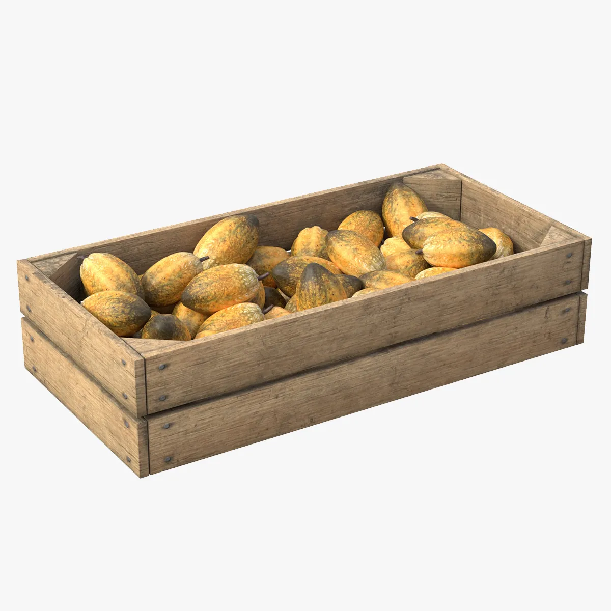 Cocoa Fruit Wooden Crate 3D Model .c4d .max .obj .3ds .fbx .stl .blend 