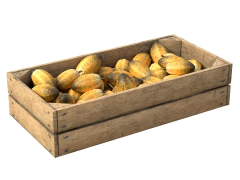 Cocoa Fruit Wooden Crate 3D Model