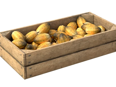 Cocoa Fruit Wooden Crate 3D Model