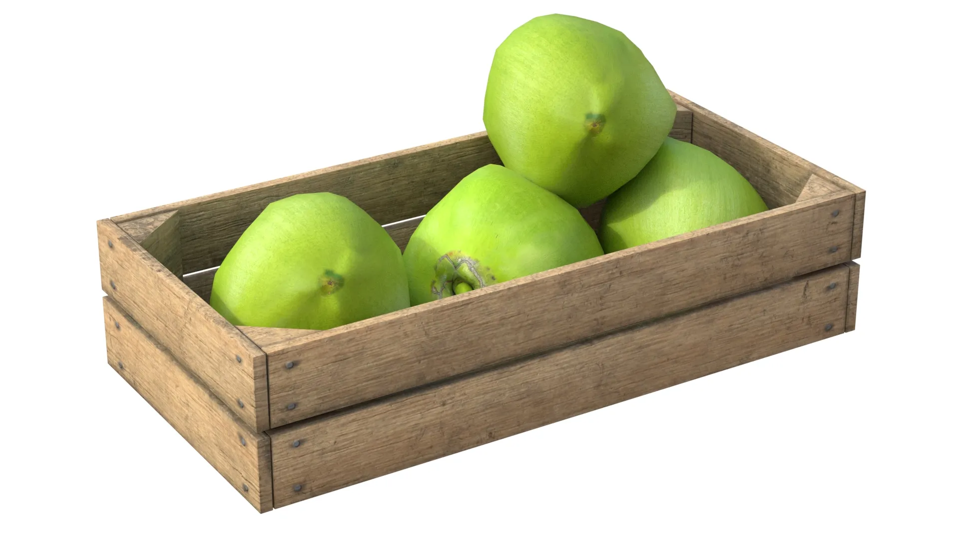 Coconut Green Wooden Crate 3D Model .c4d .max .obj .3ds .fbx .stl .blend 