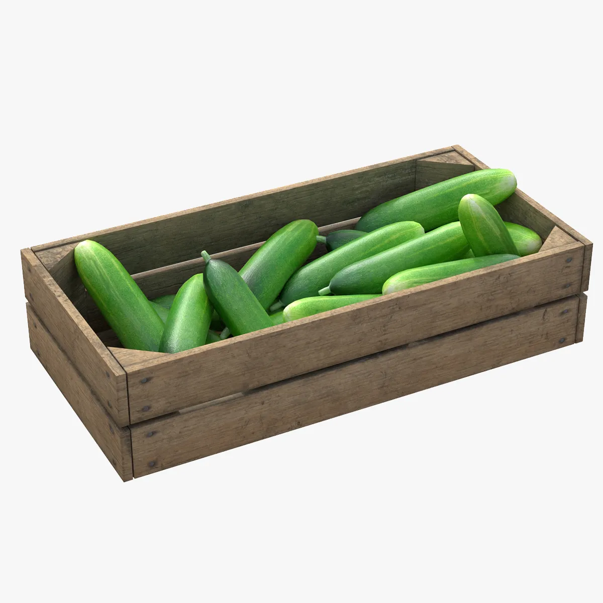 Cucumber Wooden Crate 3D Model .c4d .max .obj .3ds .fbx .stl .blend 