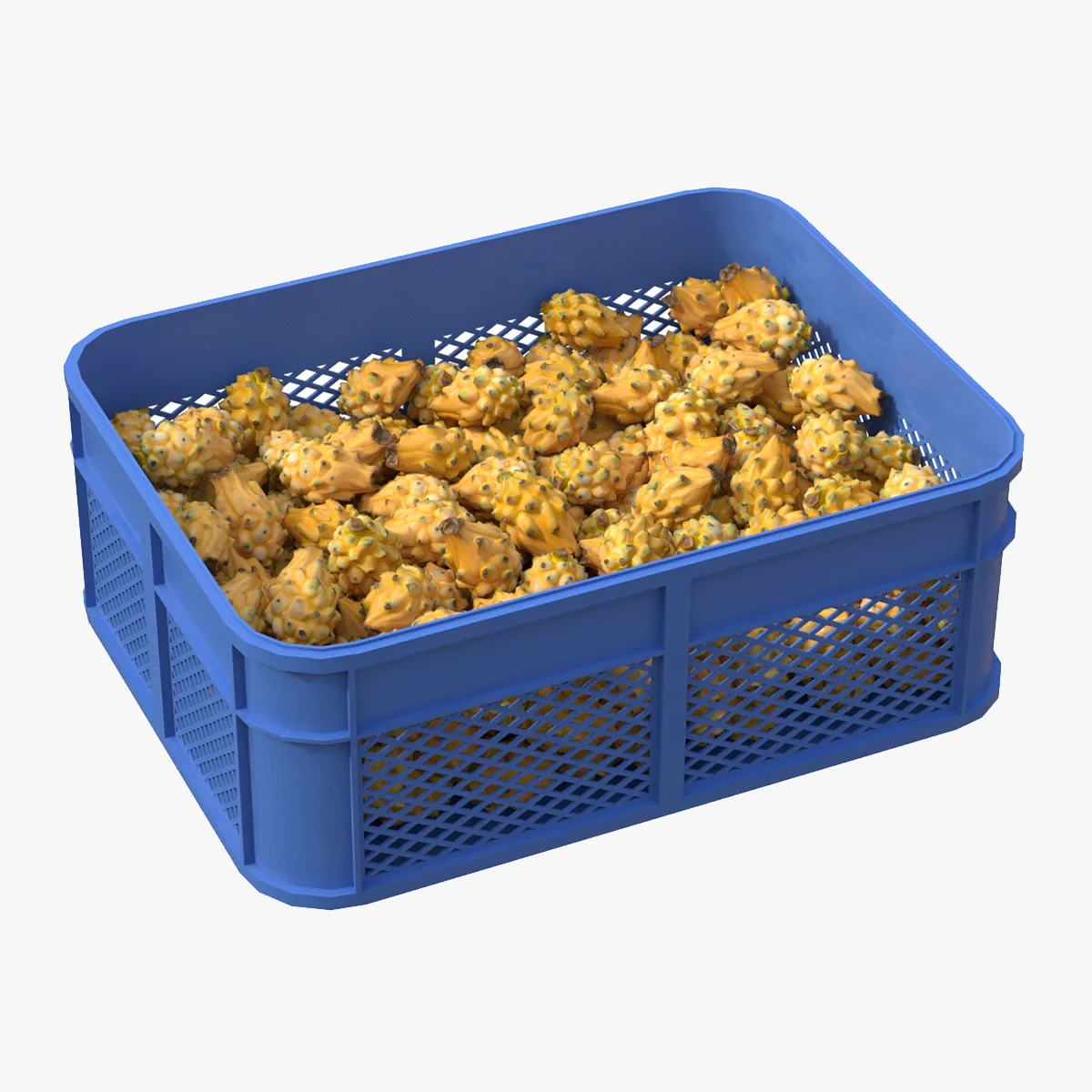 Dragon Fruit Yellow Plastic Crate 3D Model .c4d .max .obj .3ds .fbx .stl .blend 