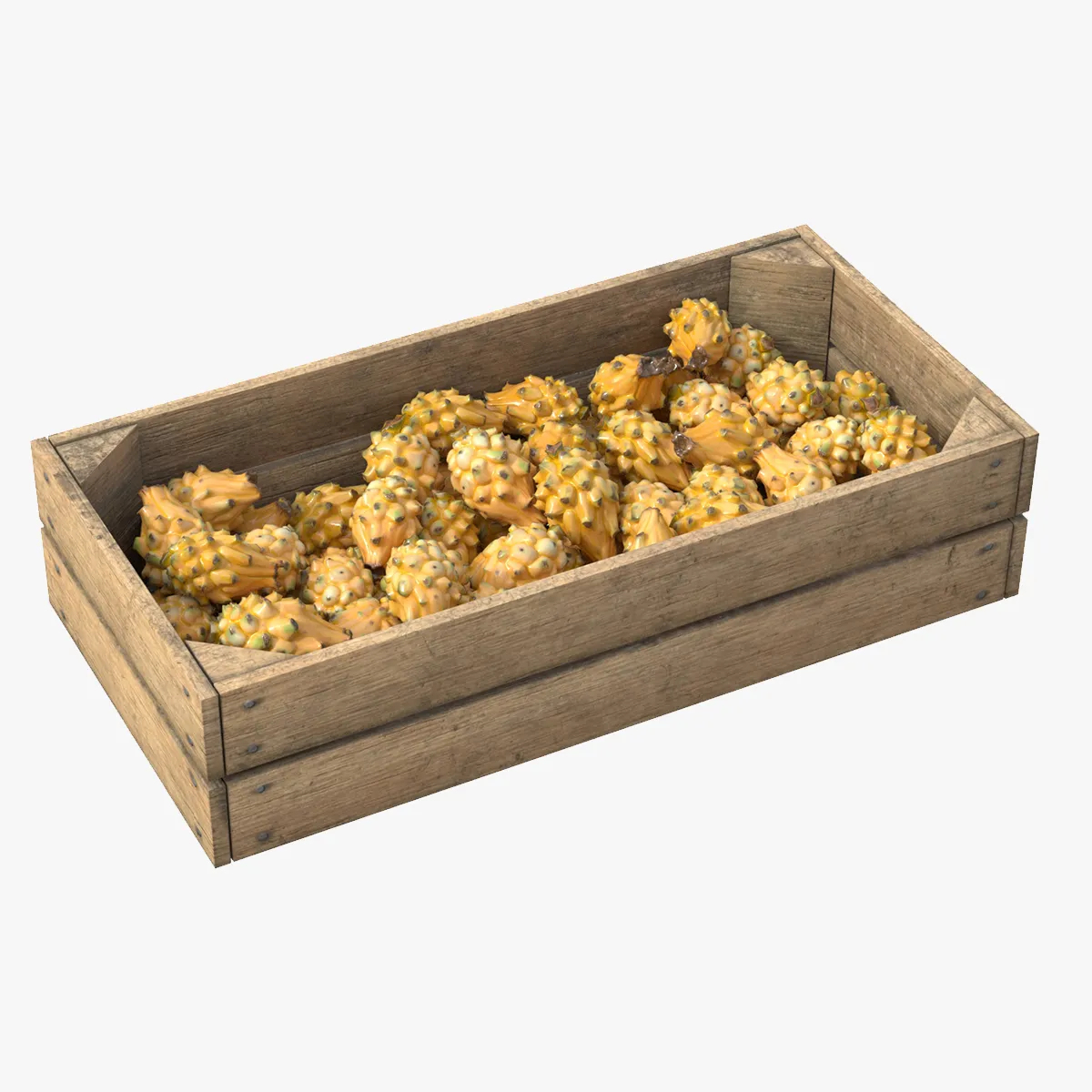 Dragon Fruit Yellow Wooden Crate 3D Model .c4d .max .obj .3ds .fbx .stl .blend 
