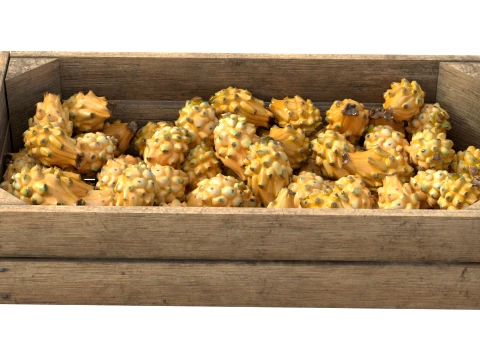 Dragon Fruit Yellow Wooden Crate 3D Model