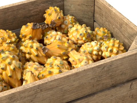 Dragon Fruit Yellow Wooden Crate 3D Model