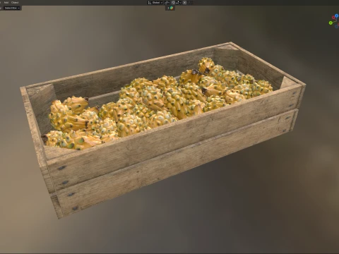 Dragon Fruit Yellow Wooden Crate 3D Model