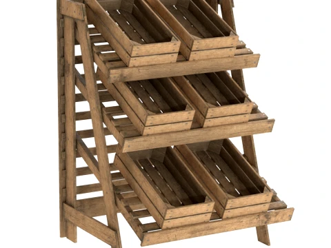 Fruits Large Wooden Rack and Crate 3D Model