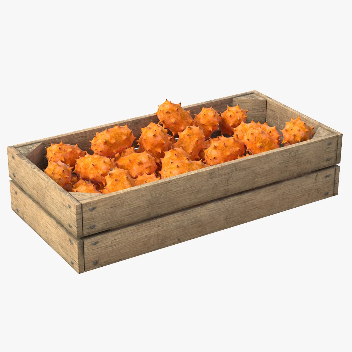 Kiwano Fruit Wooden Crate 3D Model .c4d .max .obj .3ds .fbx .stl .blend 
