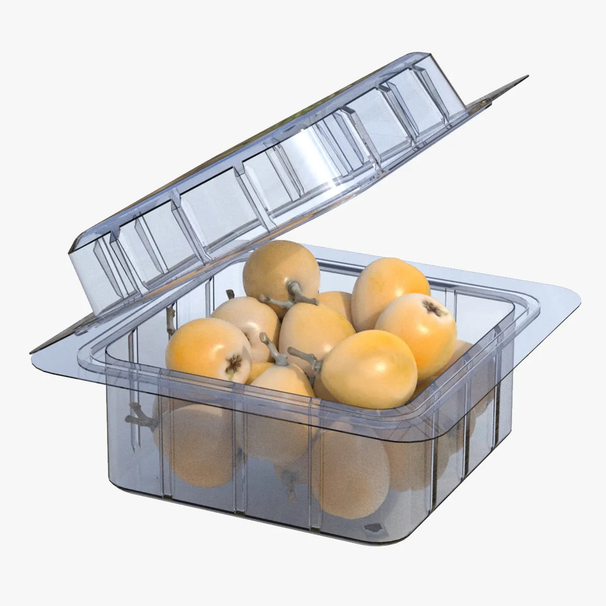 Caixa de Frutas N&ecirc;spera Pl&aacute;stico Transparente Modelo 3D .c4d .max .obj .3ds .fbx .stl .blend 