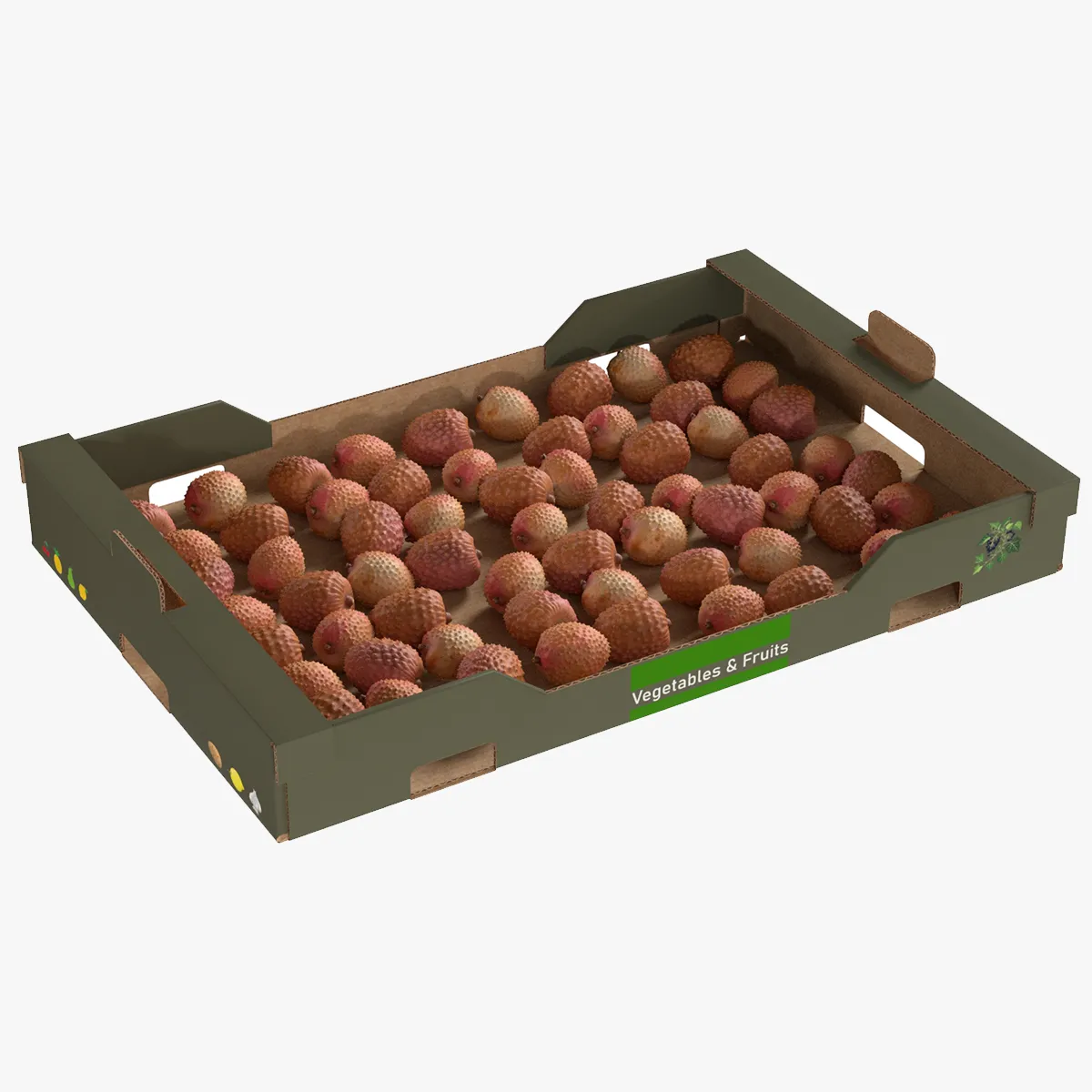 Lychee Cardboard Fruit Box 3D Model .c4d .max .obj .3ds .fbx .stl .blend