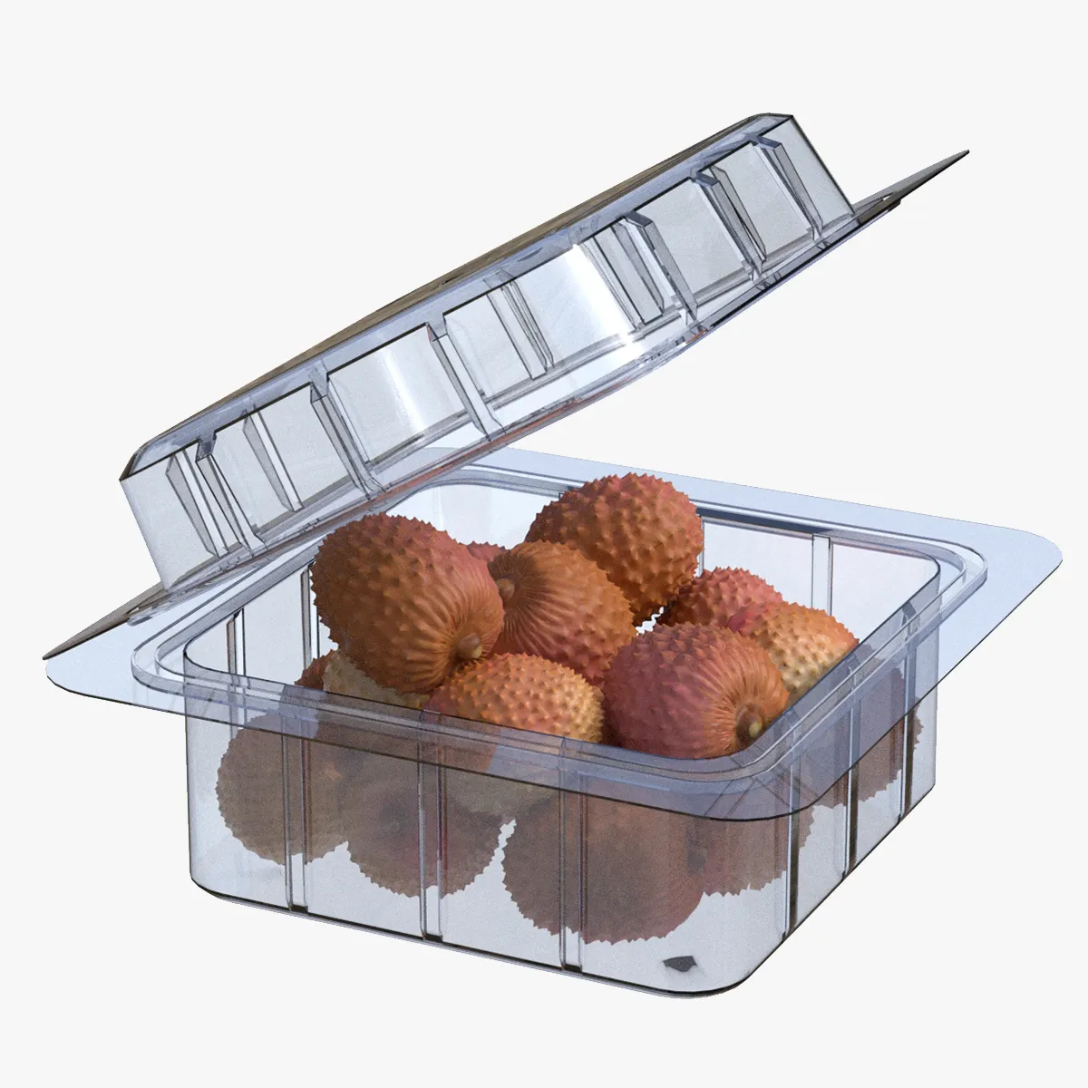 Lychee Fruit Box Plastic Transparent 3D Model .c4d .max .obj .3ds .fbx .stl .blend 