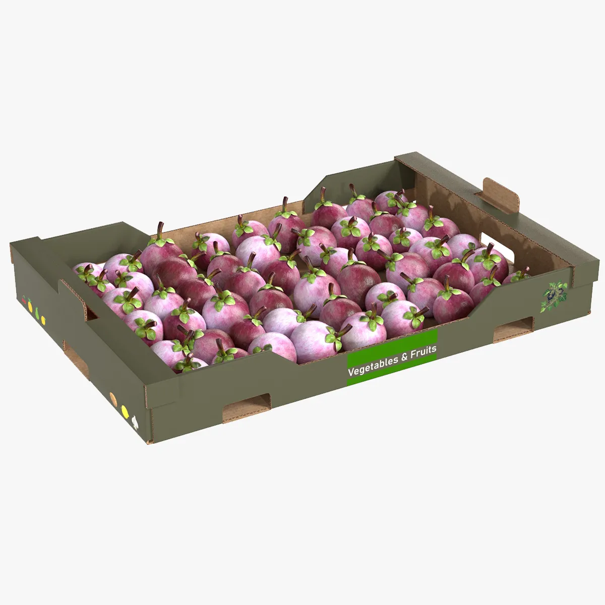 Mangosteen Cardboard Fruit Box 3D Model .c4d .max .obj .3ds .fbx .stl .blend