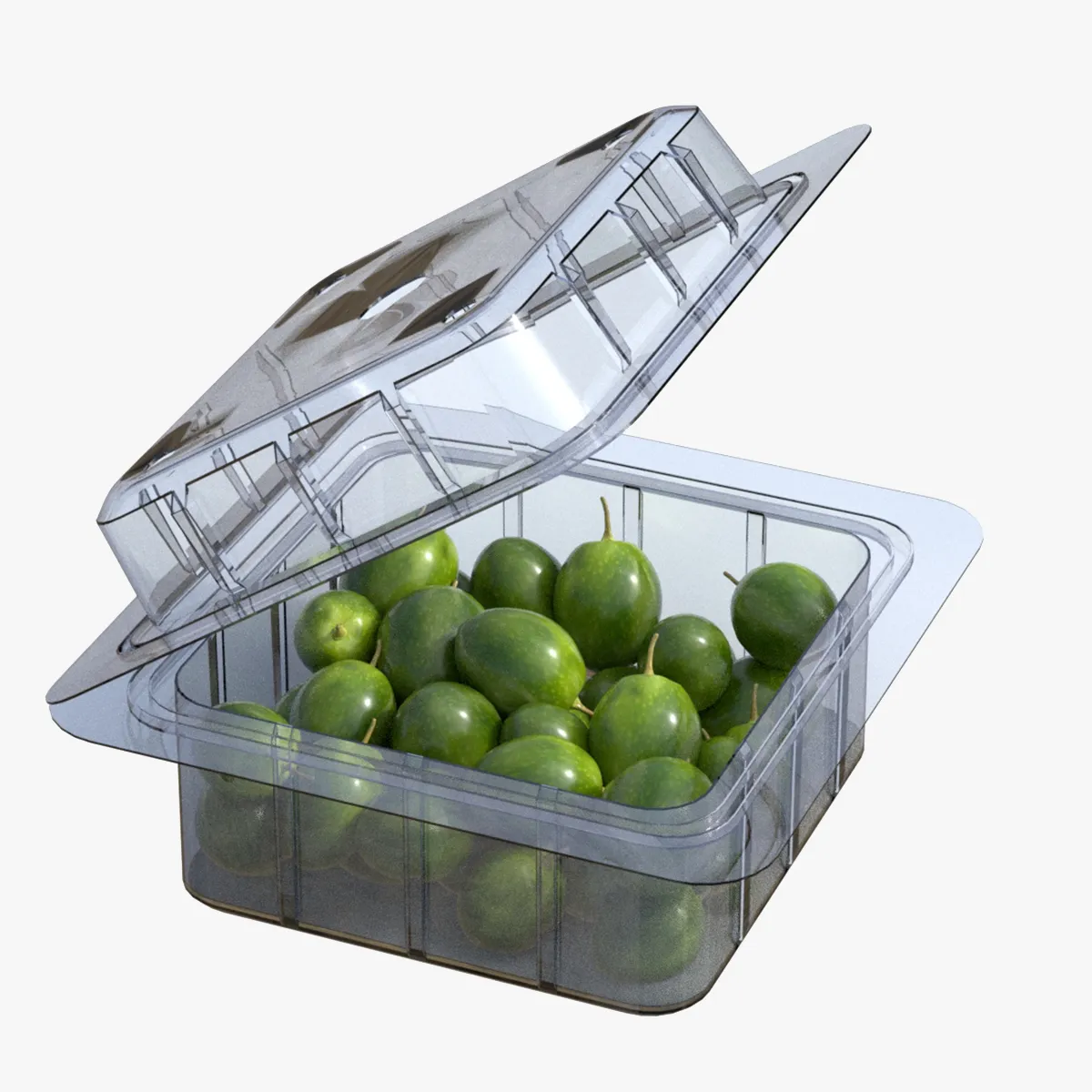 Olive Fruit Box Plastic Transparent 3D Model .c4d .max .obj .3ds .fbx .stl .blend