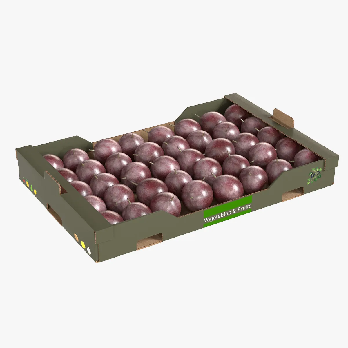 Passion Fruit Carboard Box 3D Model .c4d .max .obj .3ds .fbx .stl .blend