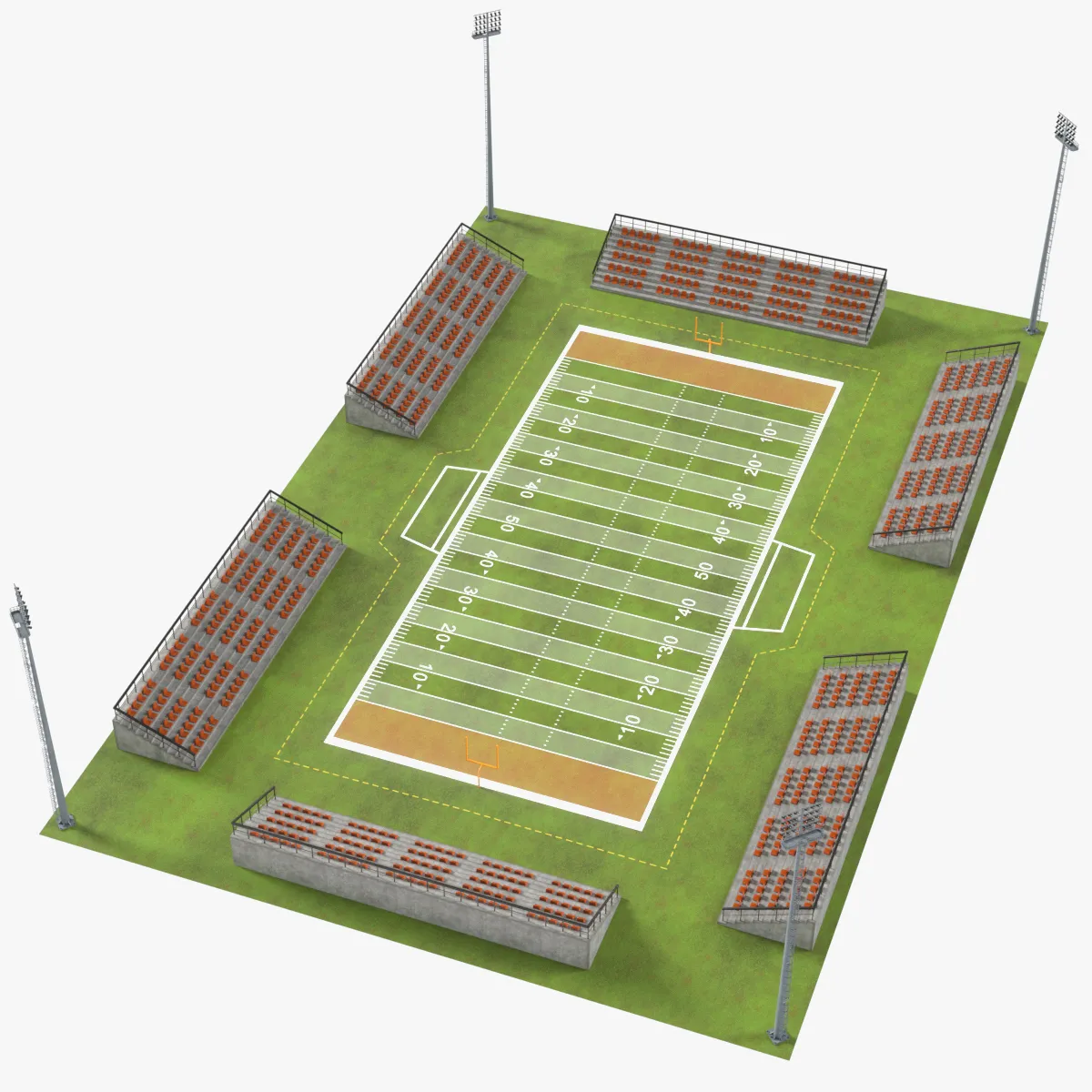 American Football Arena 3D Model .c4d .max .obj .3ds .fbx .stl .blend