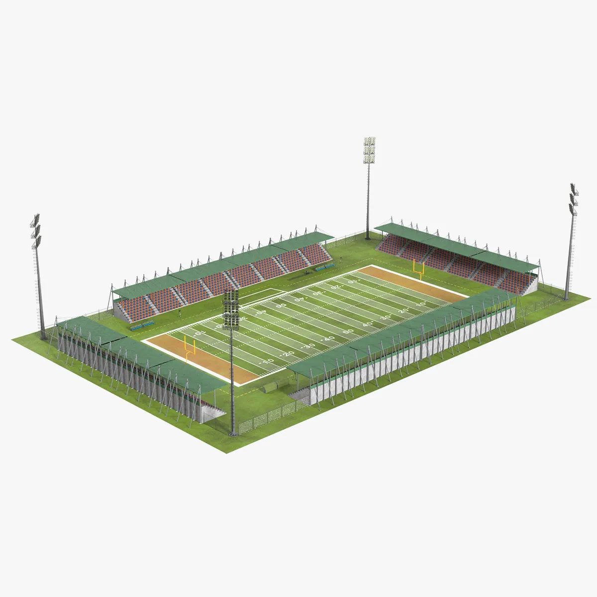 American Football Arena Detailed 3D Model .c4d .max .obj .3ds .fbx .stl .blend 