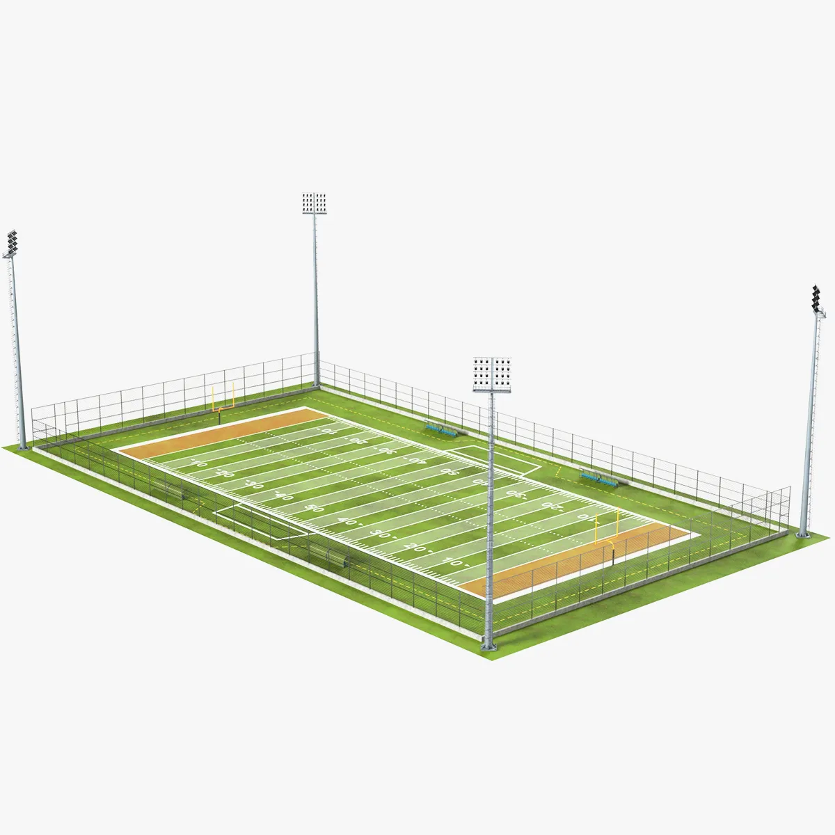 American Football Arena with Fences 3D Model .c4d .max .obj .3ds .fbx .stl .blend 