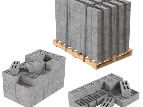 Cinder Block Pallet and Pile 2 3D Model