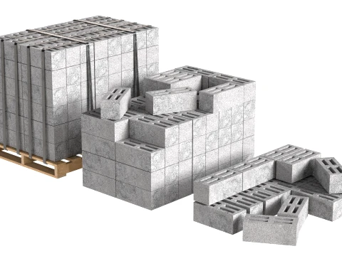 Cinder Block Pallet and Pile 2 3D Model