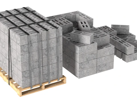 Cinder Block Pallet and Pile 2 3D Model