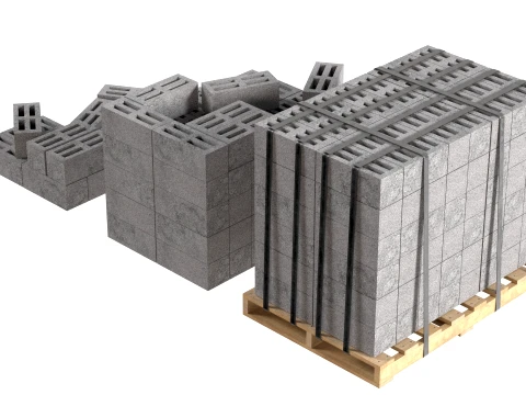 Cinder Block Pallet and Pile 2 3D Model