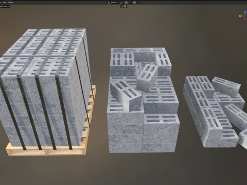 Cinder Block Pallet and Pile 2 3D Model