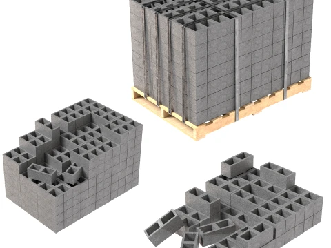 Cinder Block Pallet and Pile 3 3D Model