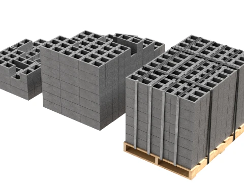 Cinder Block Pallet and Pile 3 3D Model