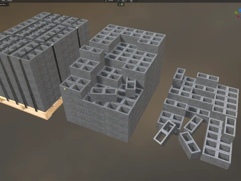 Cinder Block Pallet and Pile 3 3D Model