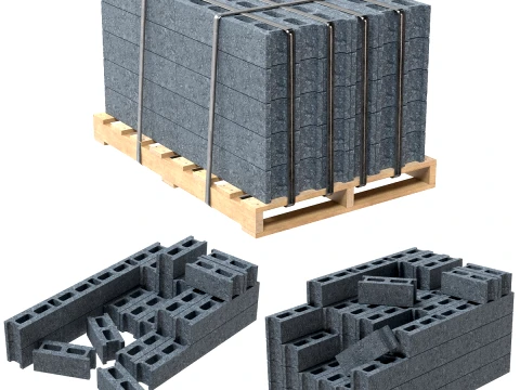 Cinder Block Pallet and Pile 4 3D Model