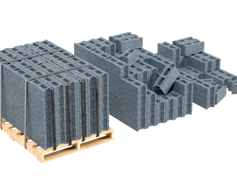 Cinder Block Pallet and Pile 4 3D Model
