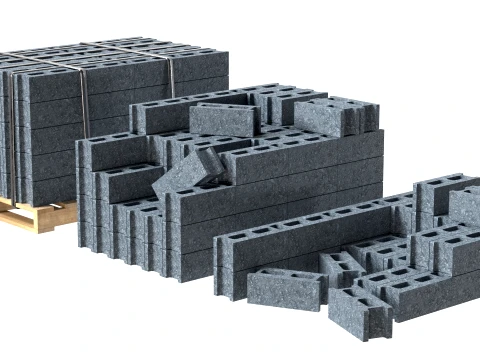 Cinder Block Pallet and Pile 4 3D Model